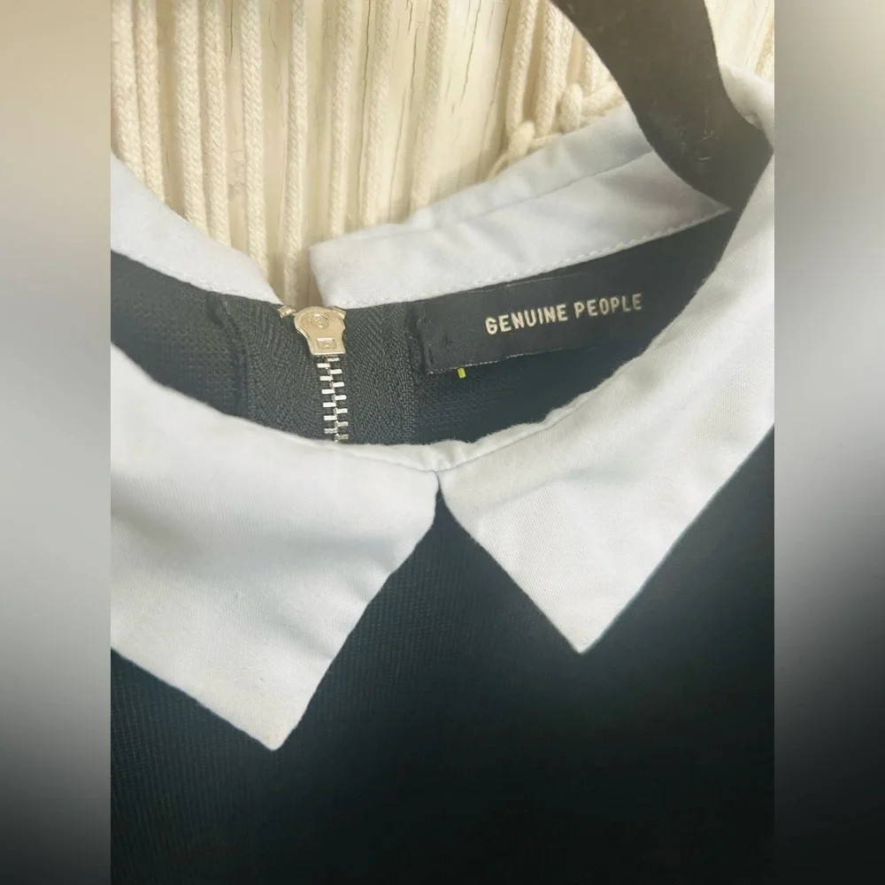 🩵🖤Black‎ Shirt Mini Dress with Light Blue Collar 🖤🩵